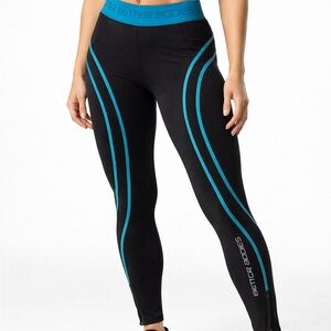 Better Bodies Black & Teal Compression Leggings (Zip Ankle)